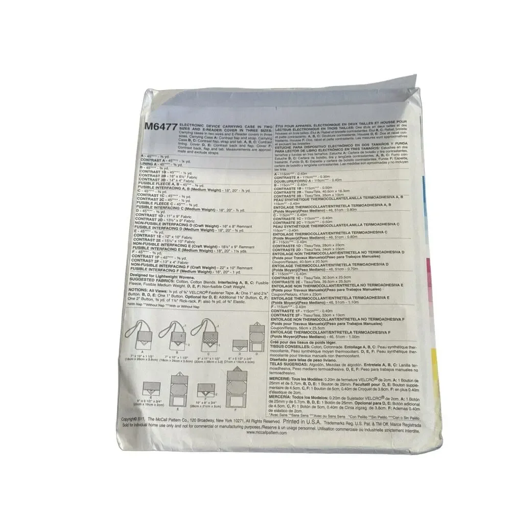 McCall's Fashion Accessories Pattern #M6477 Electronic Device Case E Reader Case